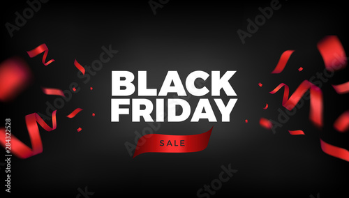 Black Friday background design with red ribbon decoration