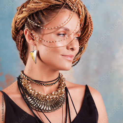 Southern spices. gorgeous smiling young woman, with beautiful stylish, fashionable, summer make-up.
