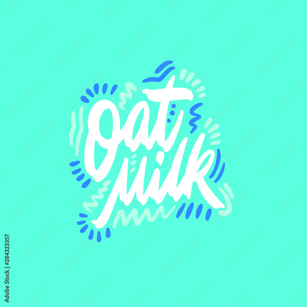 Lettering Oat Milk, hand written design for label, brand, badge. Graphic design logo for farm dairy shop, branding and advertising. Vector Illustration. Lettering Oat Milk, hand written design for label, brand, badge. Graphic design logo for farm dairy shop, branding and advertising. Vector Illustration.