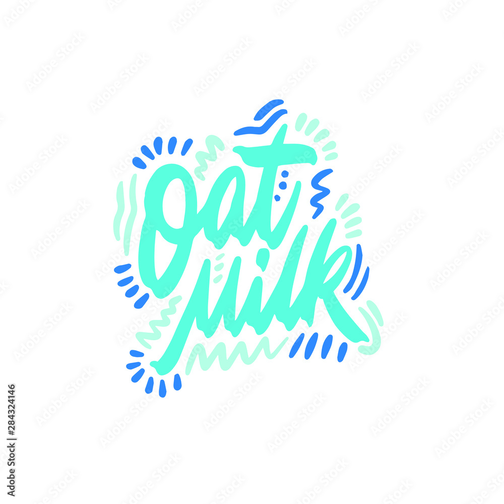 Lettering Oat Milk, hand written design for label, brand, badge. Graphic design logo for farm dairy shop, branding and advertising. Vector Illustration. Lettering Oat Milk, hand written design for label, brand, badge. Graphic design logo for farm dairy shop, branding and advertising. Vector Illustration.