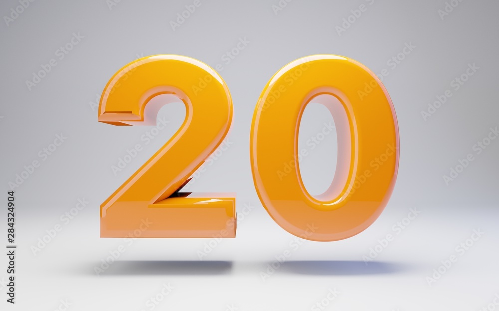Number 20. 3D orange glossy number isolated on white background. Number 20. 3D orange glossy number isolated on white background.