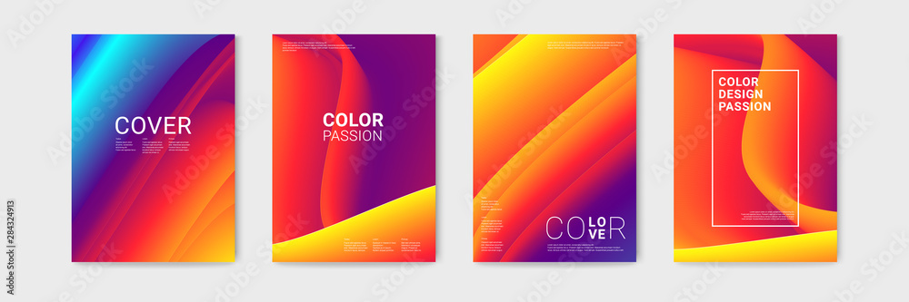 Fototapeta premium Cover design with abstract background color pattern and waves of color flow with motion of curved lines. EPS 10.