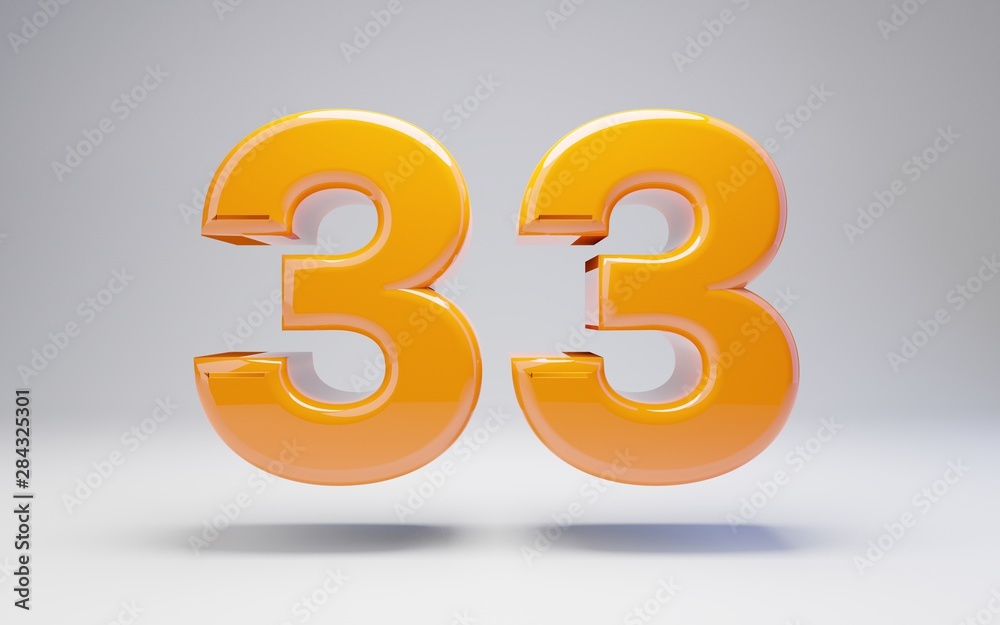 Number 33. 3D orange glossy number isolated on white background. Number 33. 3D orange glossy number isolated on white background.