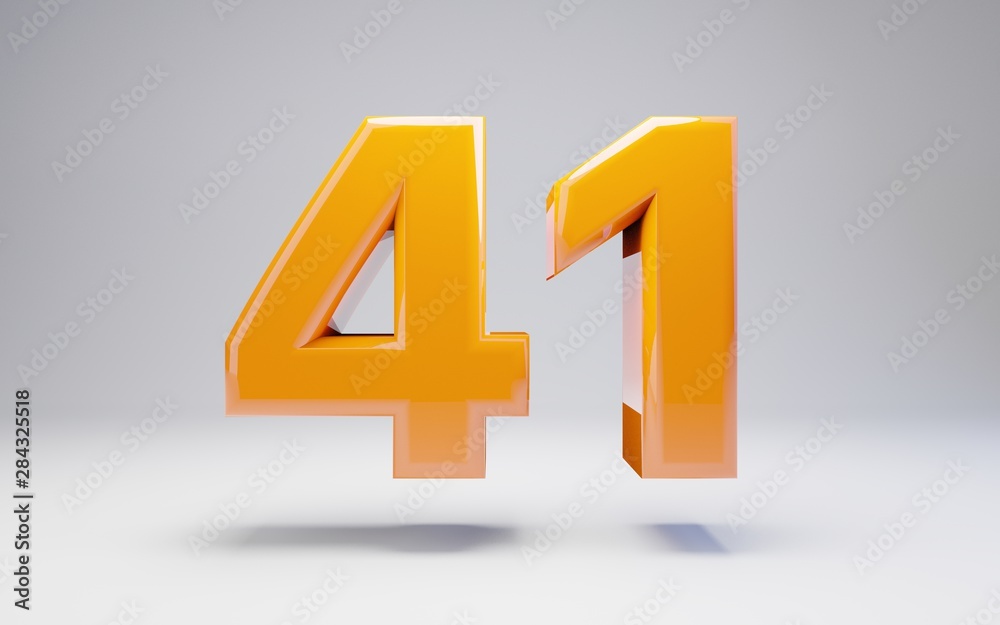 Fototapeta premium Number 41. 3D orange glossy number isolated on white background.