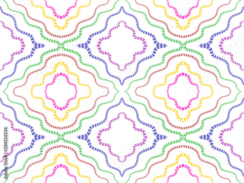 Colorful kaleydoscop seamless pattern on the white background