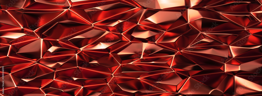 Abstract 3D Background with reflective Red Crystal Ruby triangle