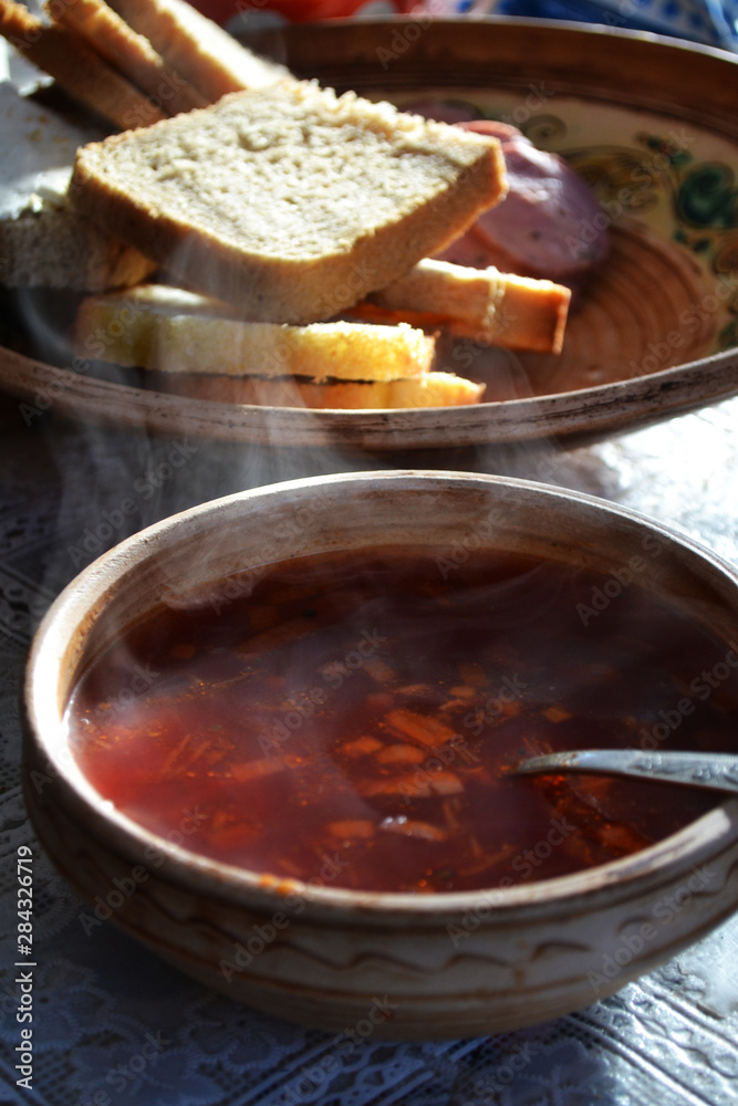 Ukrainian borscht and homemade bread Ukrainian borscht and homemade bread