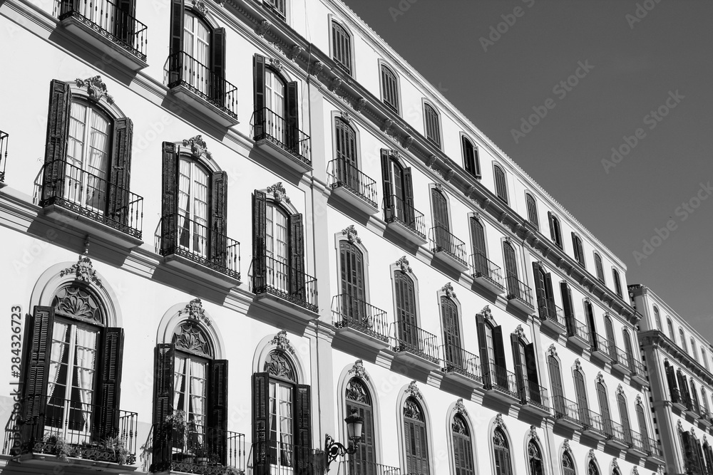 Malaga, Spain. Black and white photo.
