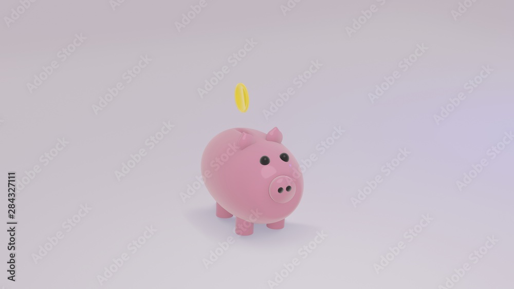 A gold coin falls into a piggy bank.