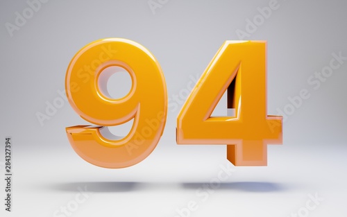 Number 94. 3D orange glossy number isolated on white background.