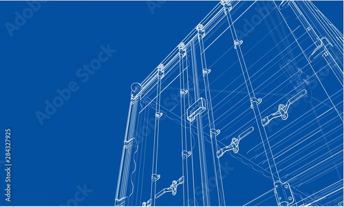 Cargo container. Wire-frame style