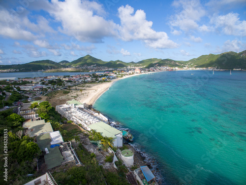 High aerial view of damage building after hurricane Irma on st.maarten. 