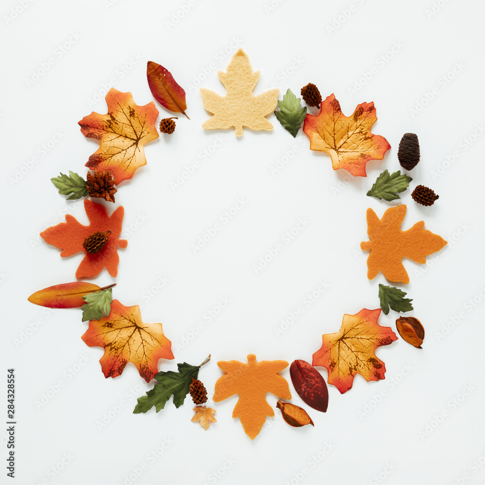 Top view autumn leaves on white background Top view autumn leaves on white background