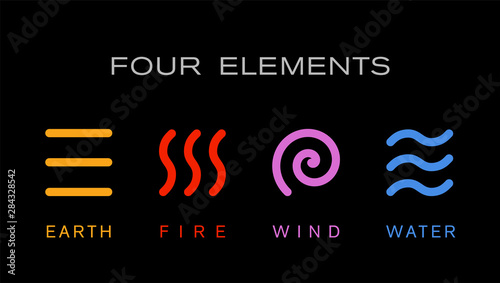Four elements simple line symbol. Vector logo template. Wind, fire, water, earth sign