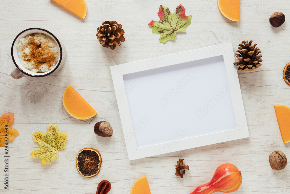 Top view autumn food with a frame Top view autumn food with a frame