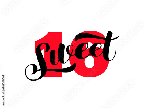 Sweet 16 brush  lettering. Vector illustration for card or clothes