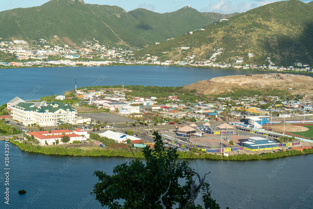 Pond island surrounded by the great salt pond on the island of st.maarten