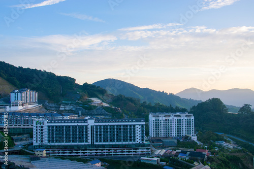 morning landscape with jungle and architecture in Cameron Highlands