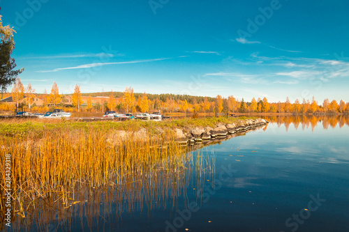 Autumn between villages nature and water in Scandinavia