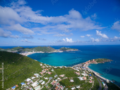 High aerial view of philipsburg and divi little bay on st.maarten. 