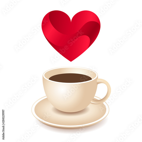 Cup of Fresh Coffee with Heart Vector