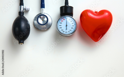 Blood pressure meter medical equipment isolated on white photo