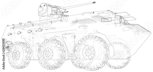 Military machine technical wire-frame. EPS10 format. Vector created of 3d.