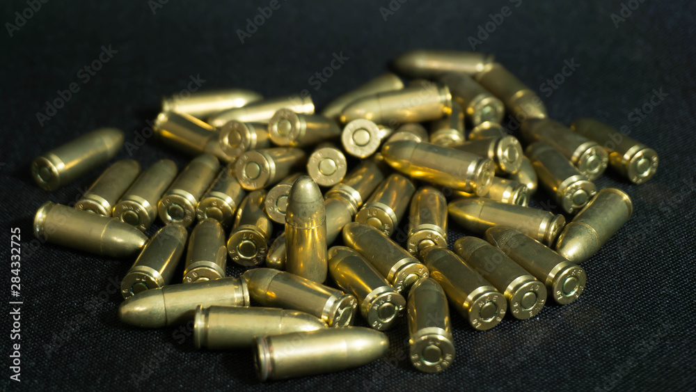 Yellow Gun Bullets On Black Background Yellow Gun Bullets On Black Background