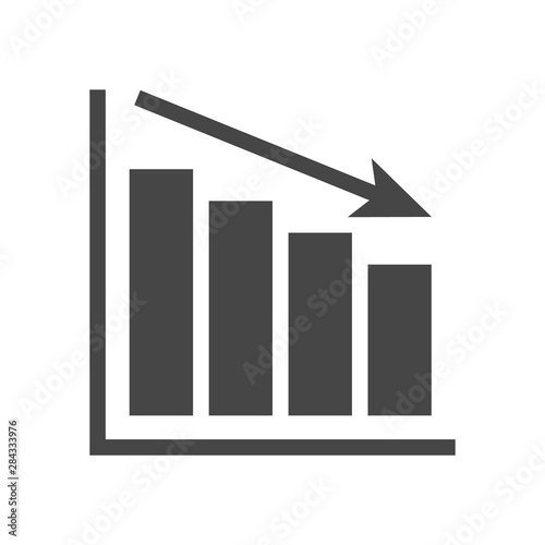 Decrease icon, down, drop vector sign isolated on white background, financial loss, bankrupt illustration for graphics, web design,logos and apps