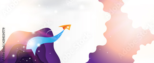 Abstract banner with paper airplane. Flat Vector Illustration EPS10