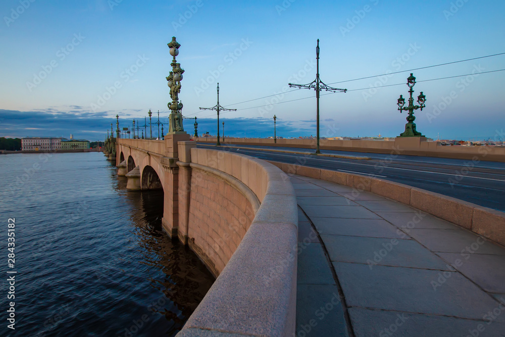 Trinity bridge in St. Petersburg. Russia.Bridges and canals in the center of St. Petersburg.City tour route.Entrance to Trinity Square.Cities of Russia in the summer.Tourism in the Russian Federation.