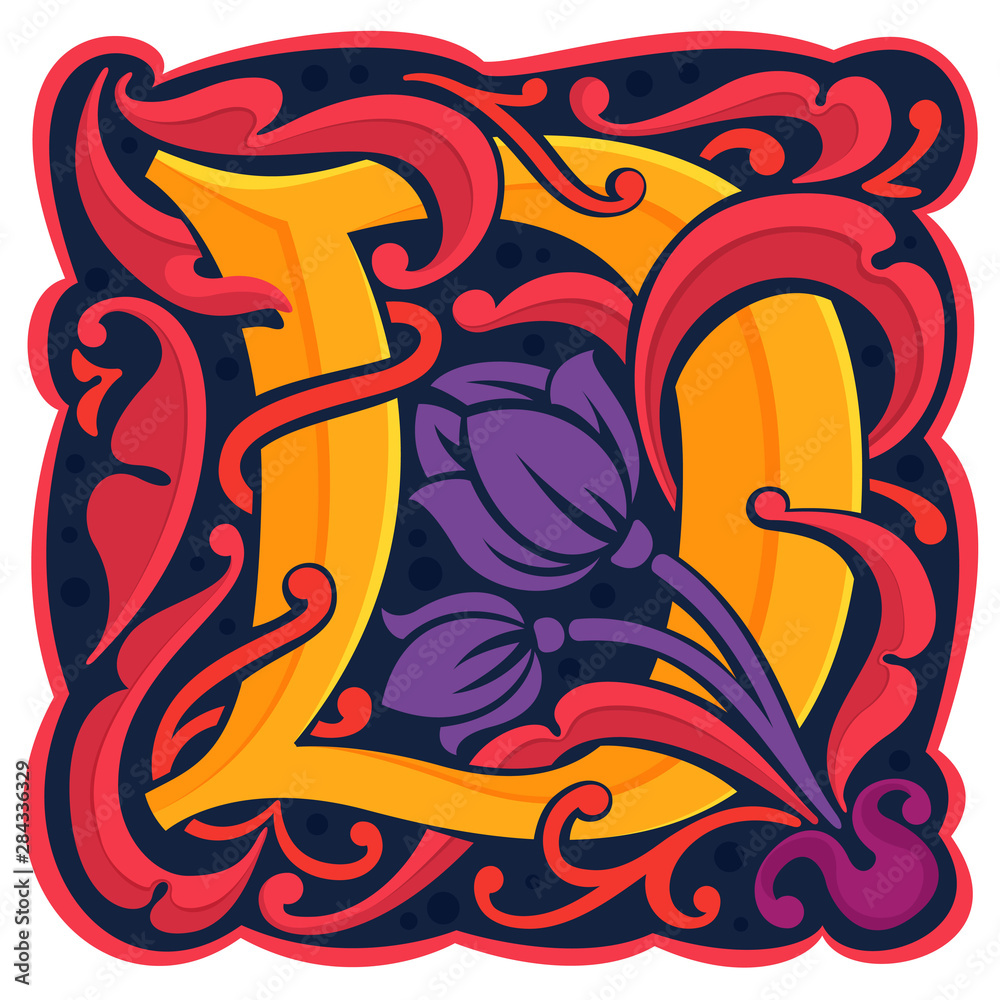 Obraz D letter colorful antique gothic initial logo.
