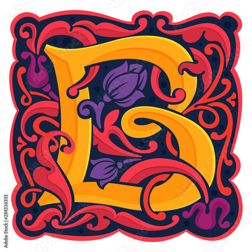 B letter colorful antique gothic initial logo.