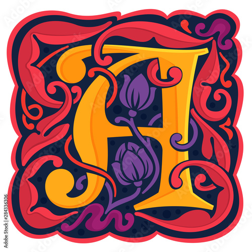 Letter A colorful antique gothic initial logo.