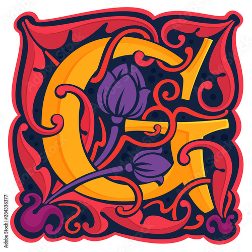 G letter colorful antique gothic initial logo.