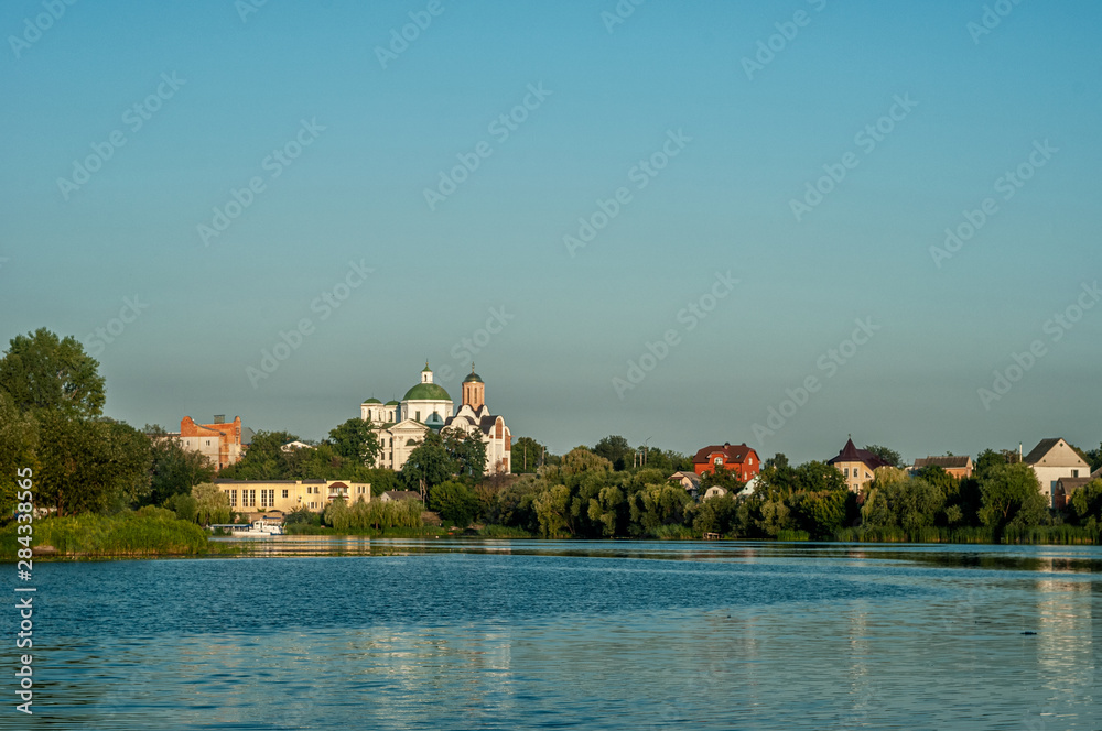 Bila Tserkva view from island on river Ros. Ukraine 2019