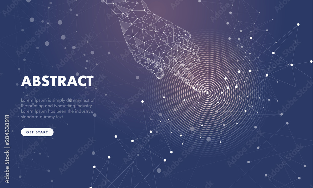 Touch the future hand and arrows analytics. Innovations robot systems hand and intellectual systems. Сomputers construction of graphics. Abstract illustration in programming structure.