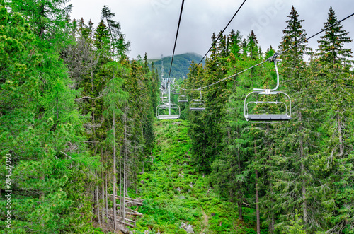 Ski lift in the mountains. photo
