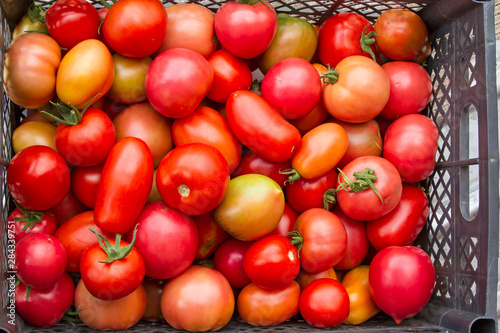 Background of red  tomatoes in a box