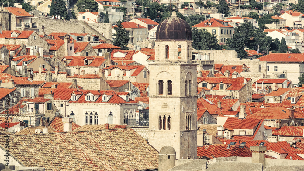 Summer mediterranean cityscape - view of the roofs of the Old Town of Dubrovnik, on the Adriatic coast of Croatia