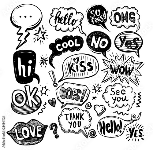 Hand drawn set of speech bubbles