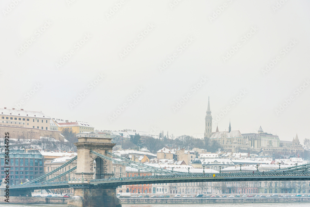 BUDAPEST, HUNGARY - January 16,2018: Szechenyi Chain Bridge in Budapest, Hungary, Europe