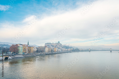 BUDAPEST, HUNGARY - January 16,2018: view of historic architectural in Budapest from Danube © ilolab
