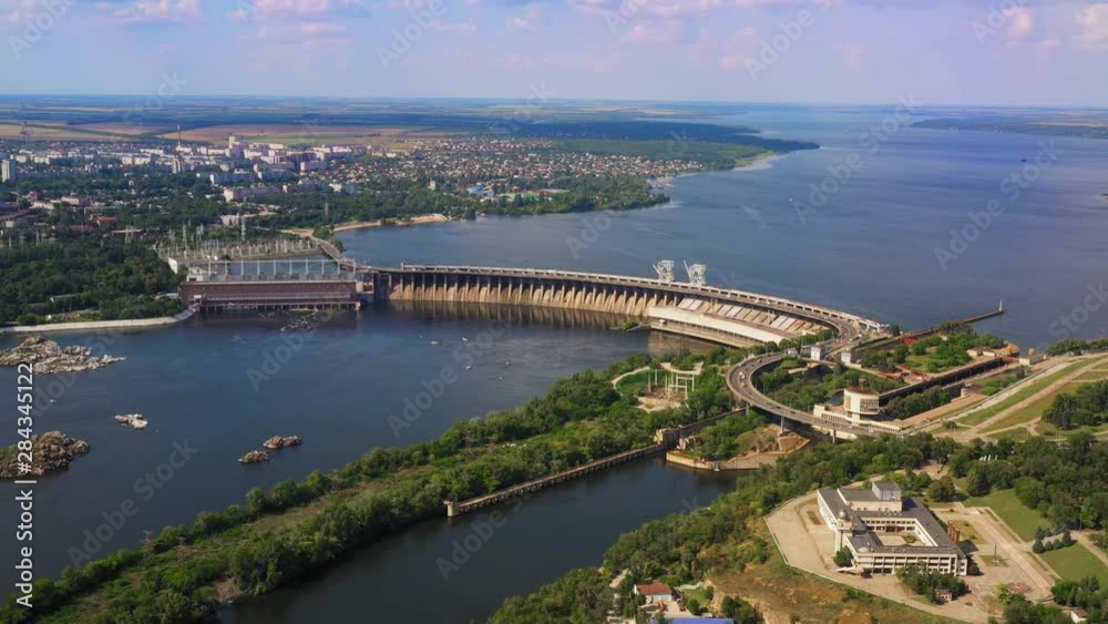 Arial of waterways leading up to Dnipro on river Dnepr