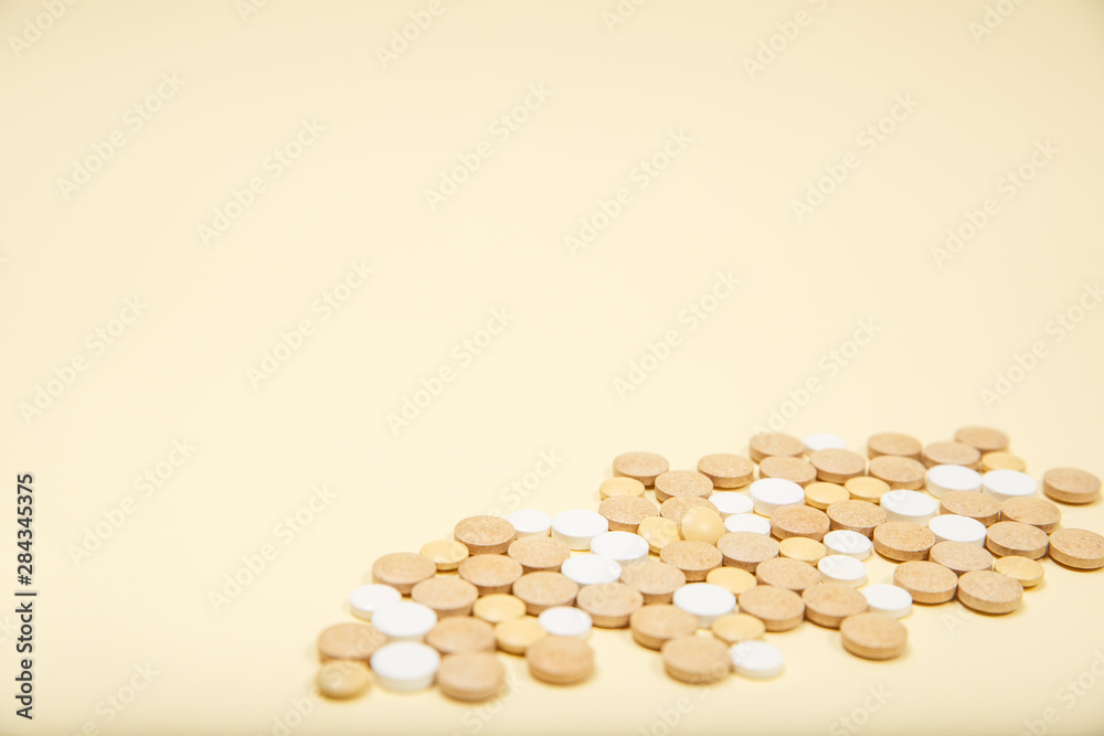 A photo of different medical tablets and pills A photo of different medical tablets and pills