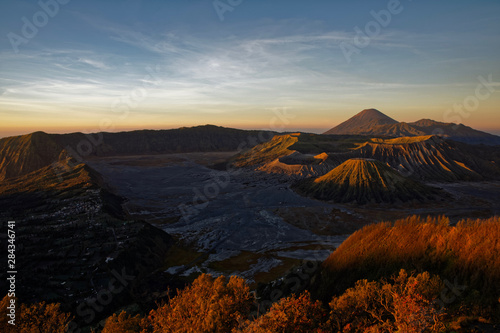 Java, Indonesia - July 27, 2019: Mount Bromo, is an active volcano and part of the Tengger massif, in East Java, Indonesia photo