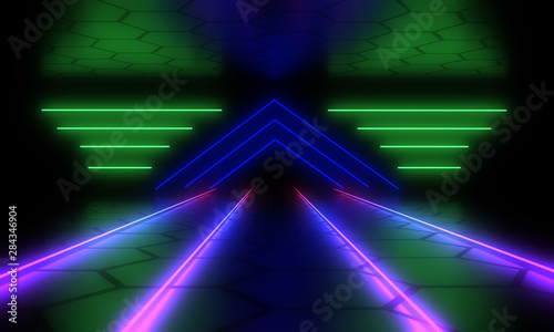 3D abstract background with neon light. 3d illustration © andrii