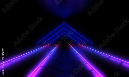 3D abstract background with neon light. 3d illustration © andrii