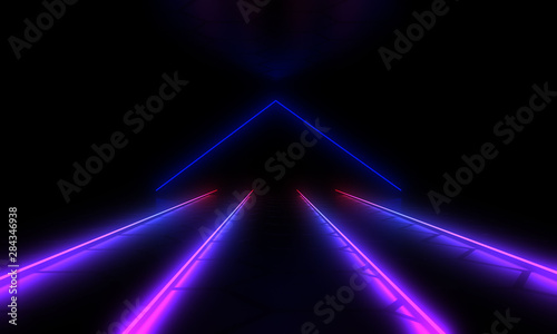 3D abstract background with neon light. 3d illustration