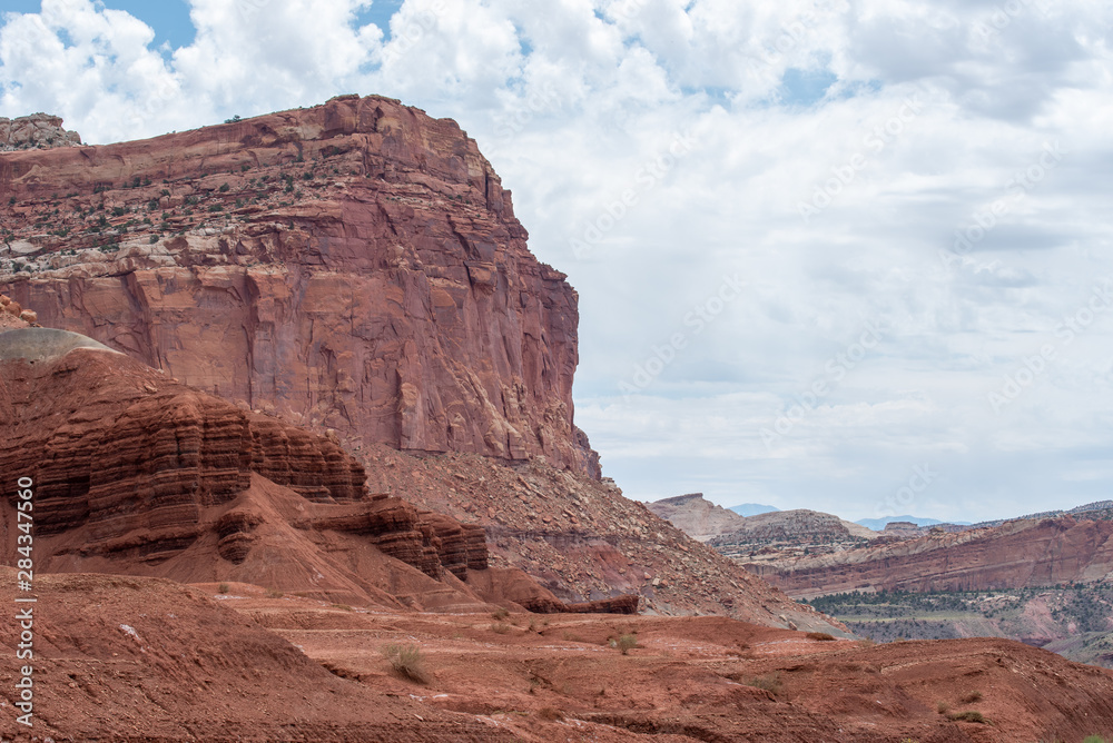 Capitol Reef National Park landscape of barren pink and purple rocky hillside Capitol Reef National Park landscape of barren pink and purple rocky hillside